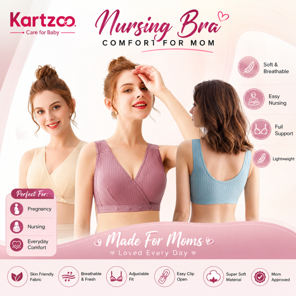 Two women modeling nursing bras in soft colors, promoting comfort and style for mothers.